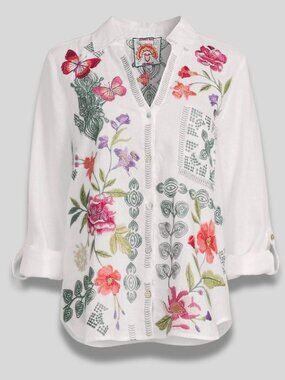 Johnny Was Dacie Relaxed Linen Shirt Size M